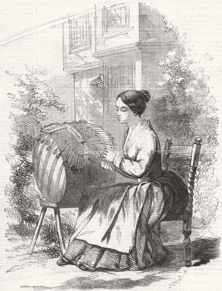 BEDFORDSHIRE. Pillow-lace working in Bedfordshire 1859 old antique print